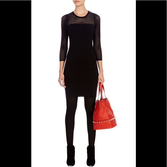 KAREN MILLEN Mesh Open Stitch Knit LBD Dress XS - Picture 2 of 6